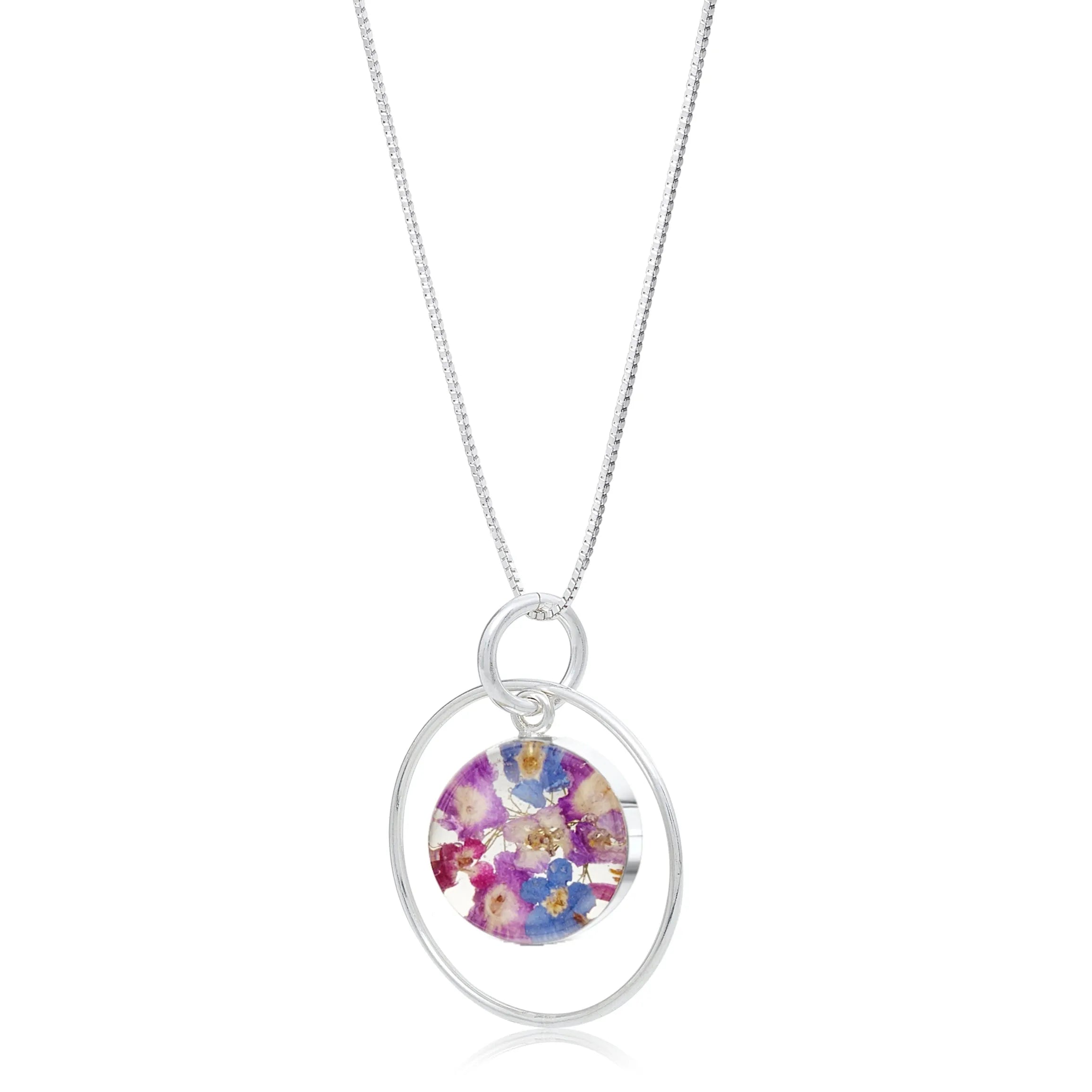Collar con colgante de flor auténtica en plata de ley – Colección Purple Haze
