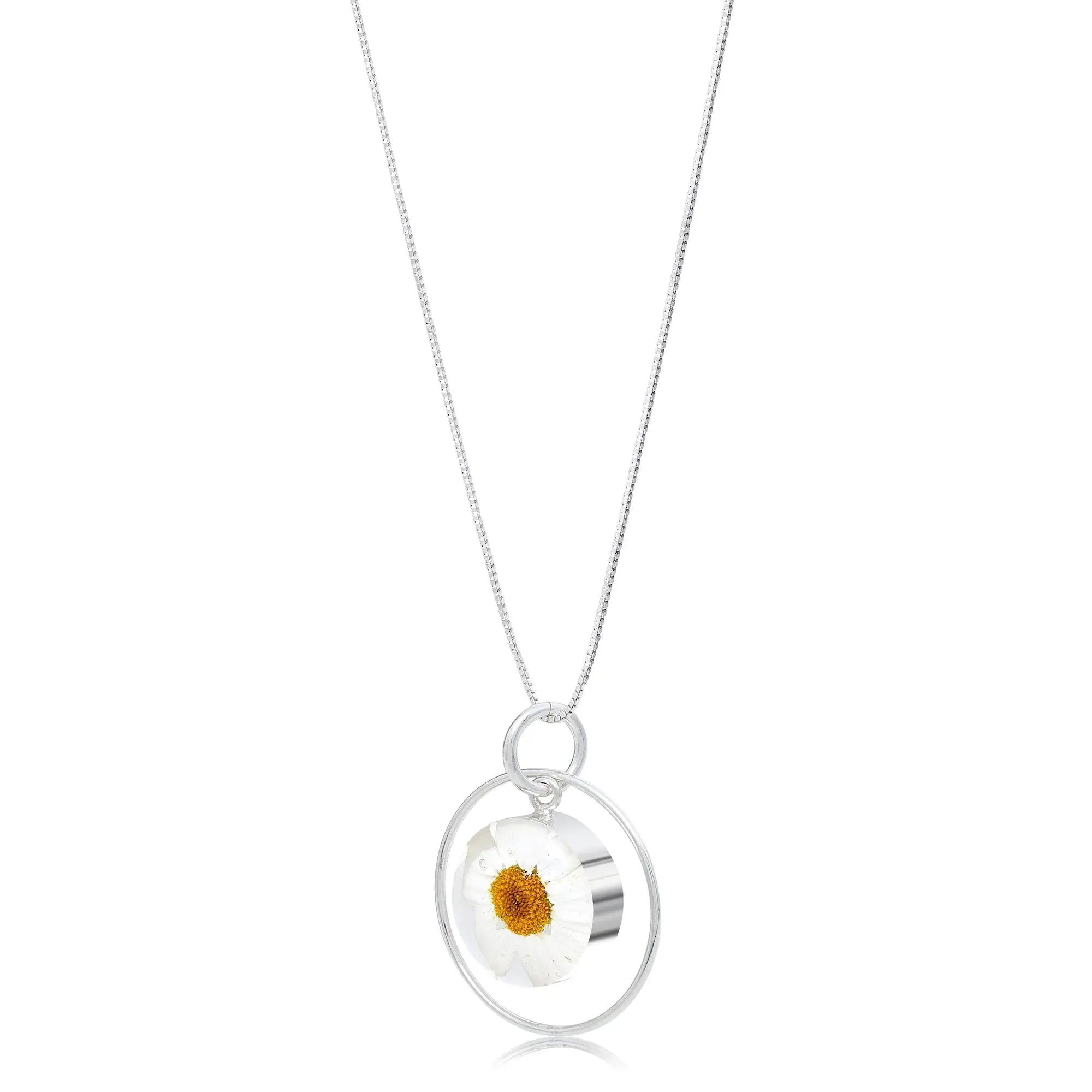 Collana con ciondolo Margherita Bianca Reale – Ciondolo a cerchio in argento sterling