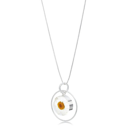 Collana con ciondolo Margherita Bianca Reale – Ciondolo a cerchio in argento sterling