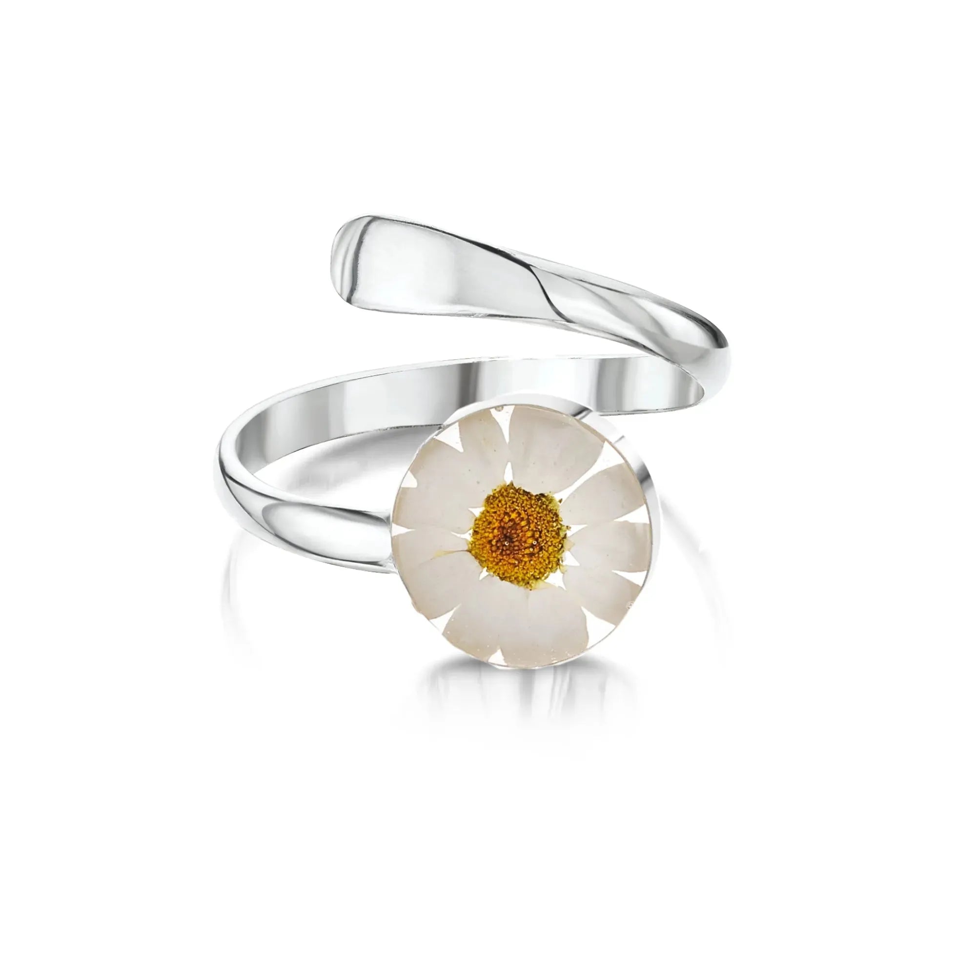 Zilveren verstelbare madeliefjesring | Handgemaakte echte bloemen