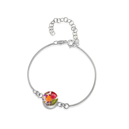 Pulseira de Corrente de Cobra em Prata Esterlina com Flores Reais – Joias Botânicas Feitas à Mão