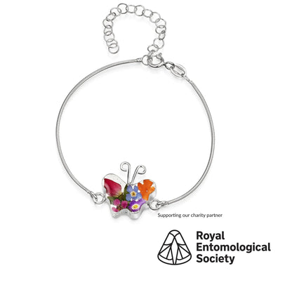 Pulseira cobra em prata esterlina com pingente de flor - Mista - Borboleta