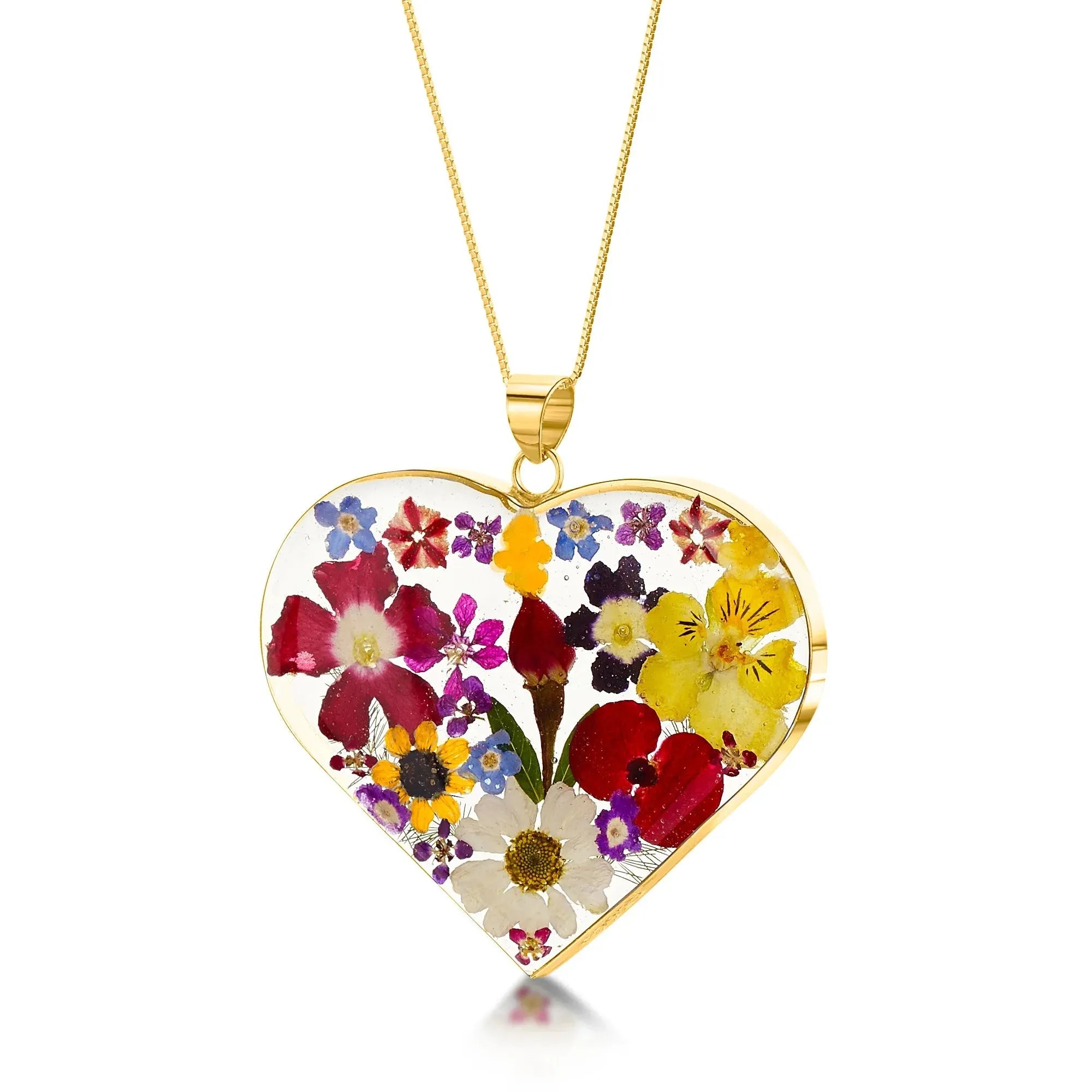 Collar de corazón de plata de primera ley hecho a mano con flores reales por Shrieking Violet
